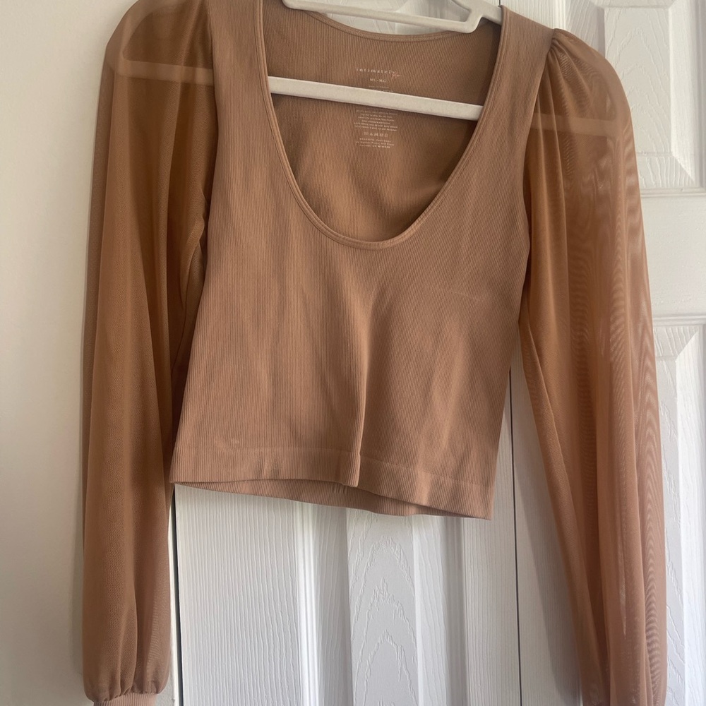 Free People Sheer Long Sleeve Tan Top